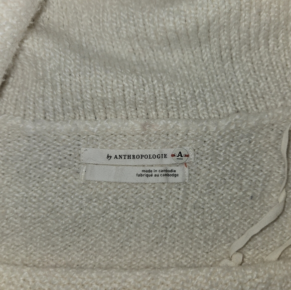 Anthropologie Off Shoulder Cream Knit Oversized Large Sweater - Picture 7 of 9